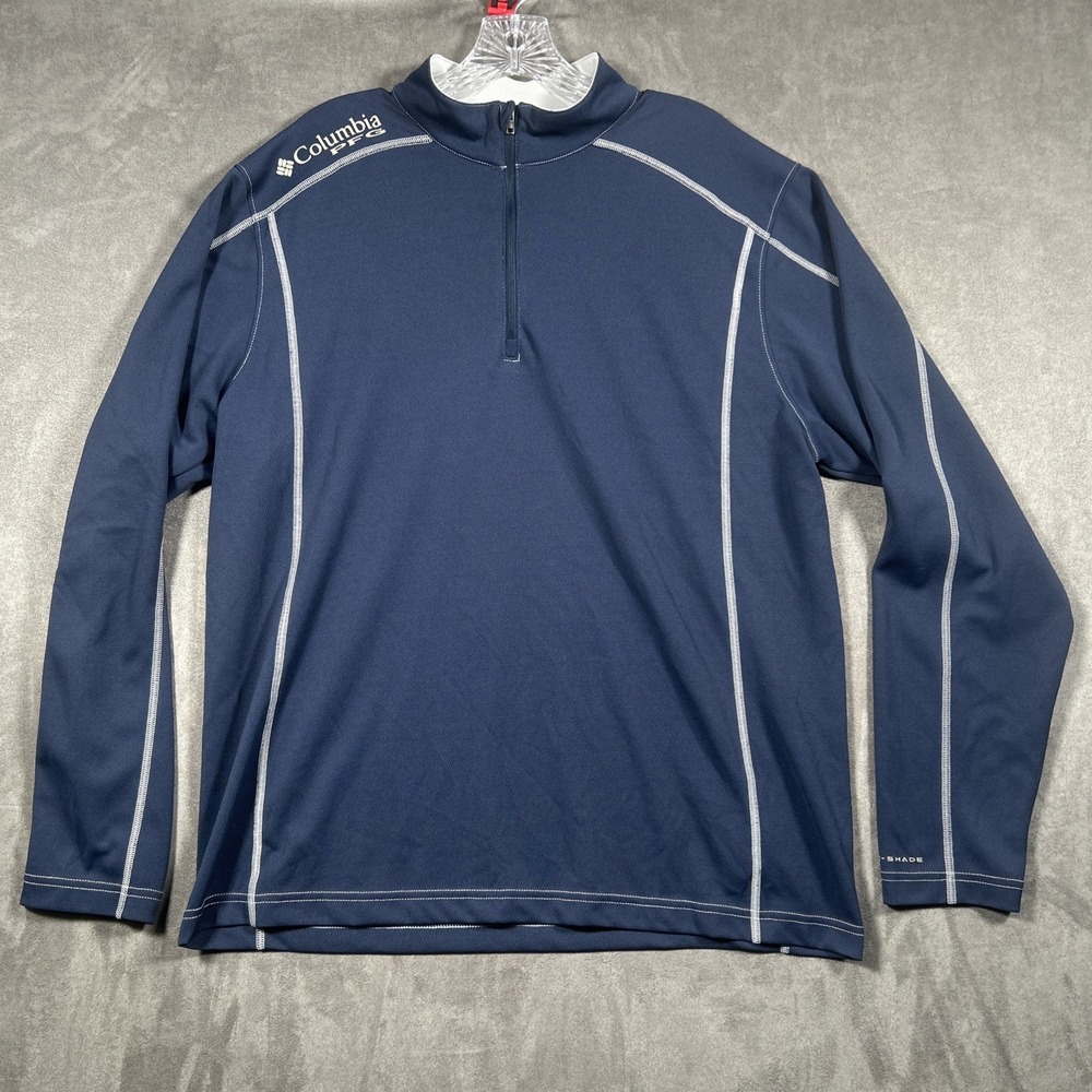Columbia PFG Pullover Mens M 1/4 Zip Omni-Shade Blue Performance Fishing Gear